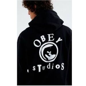 Obey Hooded Sweatshirt Black Hoodie Graphic Streetwear Grunge Goth Size Large